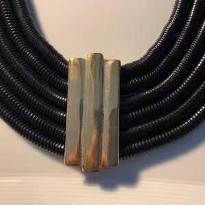 Black Coil Choker & Bracelet Set – Hammered Gold Tone